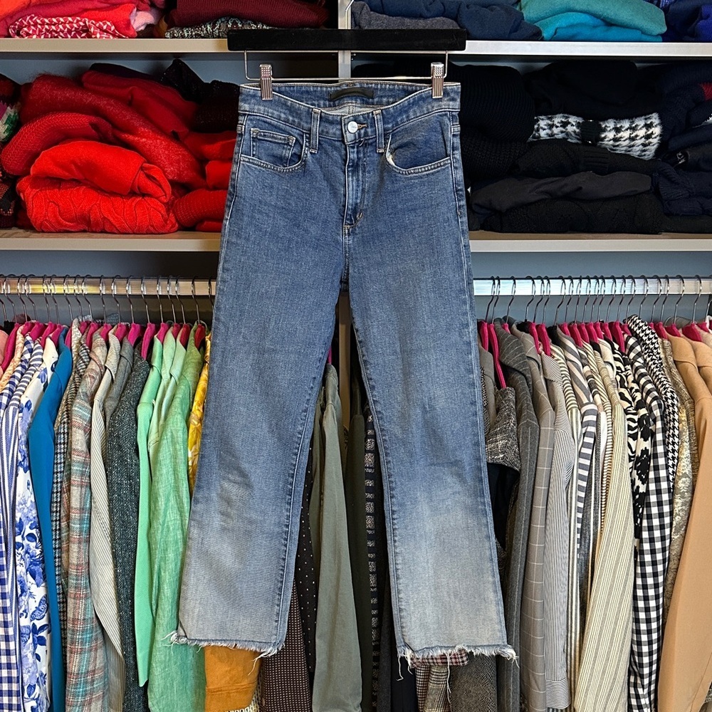 Joe’s blue ombré 4 pocket raw hem straight leg high rise ankle jeans size 26
